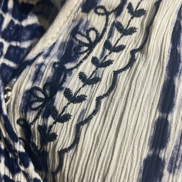 Elegant Blue and White Striped Maxi Dress with floral embroidery. - Picture 2 of 4